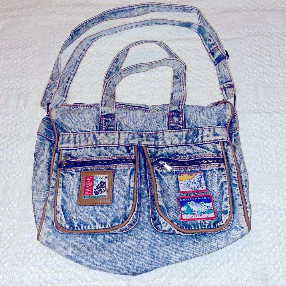 Vintage Stonewashed Messenger Bag w/patches 90’s